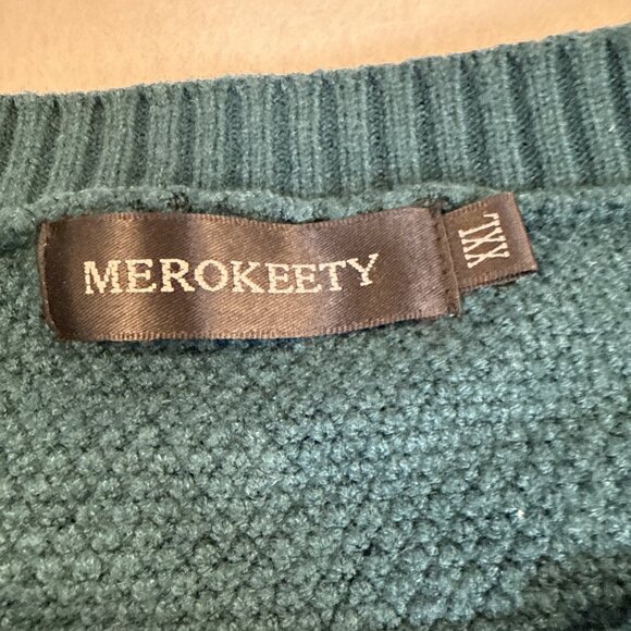 Metokeety Green Crew Neck Waffle Knit Pullover Sweater Women’s XXL - Picture 4 of 10